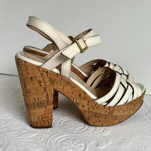 Gastone Lucioli Made In Italy White Leather Cork Wedge Platform Sandal Size 39